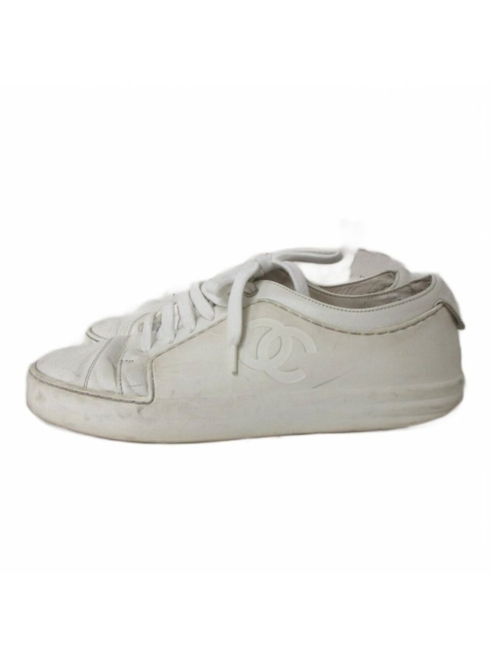 Chanel Sneakers Lace-up CC Logo Leather White